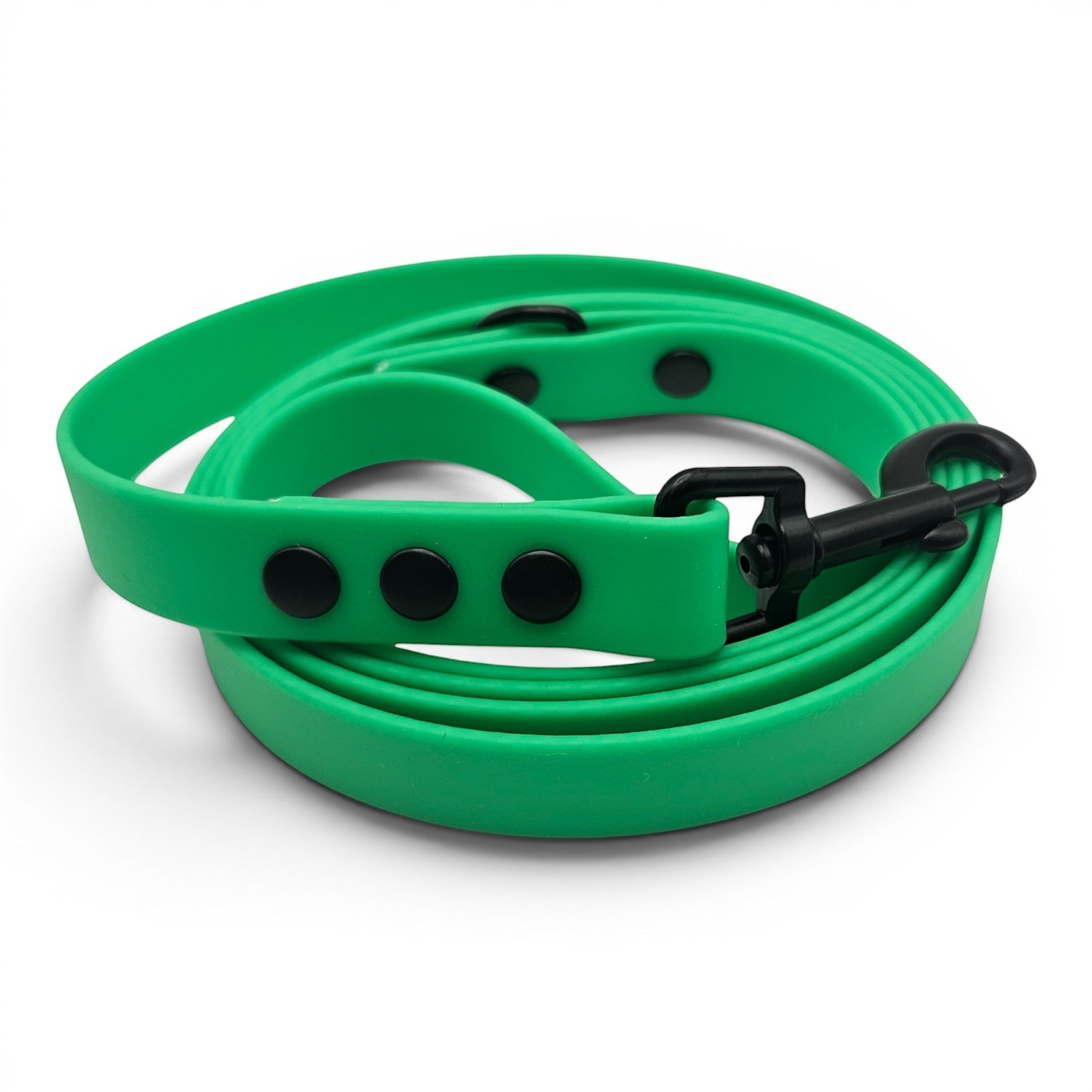 Ponies and Pups green BioThane dog lead with black hardware. Waterproof and stink-proof.
