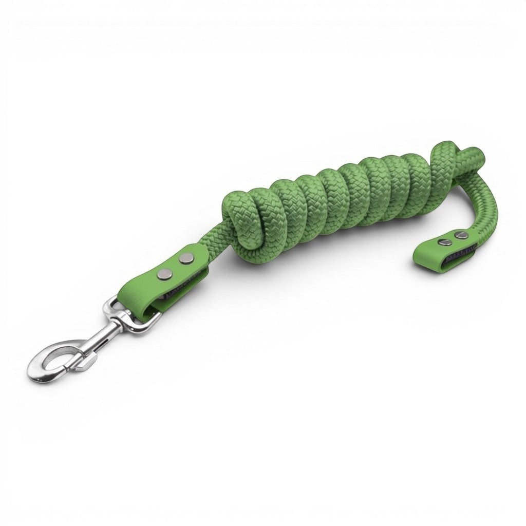 Ponies and Pups green double braided PPM lead rope with matching BioThane detailing and a silver metal clip