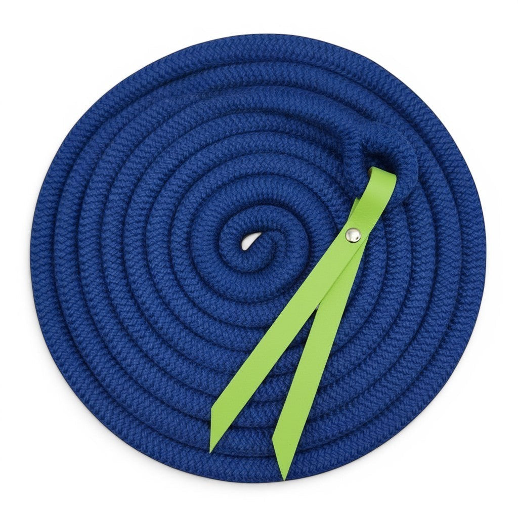 Ponies and Pups 15ft royal blue PPM double braid groundwork rope with lime green BioThane popper