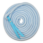 Ponies and Pups 15ft light blue and white braided rope with a turquoise BioThane popper for groundwork