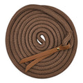 Ponies and Pups 15ft brown PPM double braid groundwork rope with BioThane popper and silent spliced eye halter end.