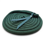 Ponies and Pups 15ft dark green PPM double braid groundwork rope with teal BioThane popper and silent spliced eye.