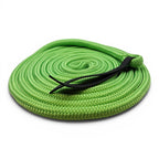 Ponies and Pups 15ft bright green PPM double braid groundwork rope with black BioThane popper and silent spliced eye end.