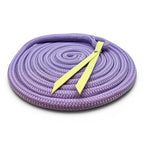 Handmade 15ft hand-spliced groundwork rope with a waterproof BioThane popper, made to order in 17+ curated colourways (shown in lavender with a yellow popper).