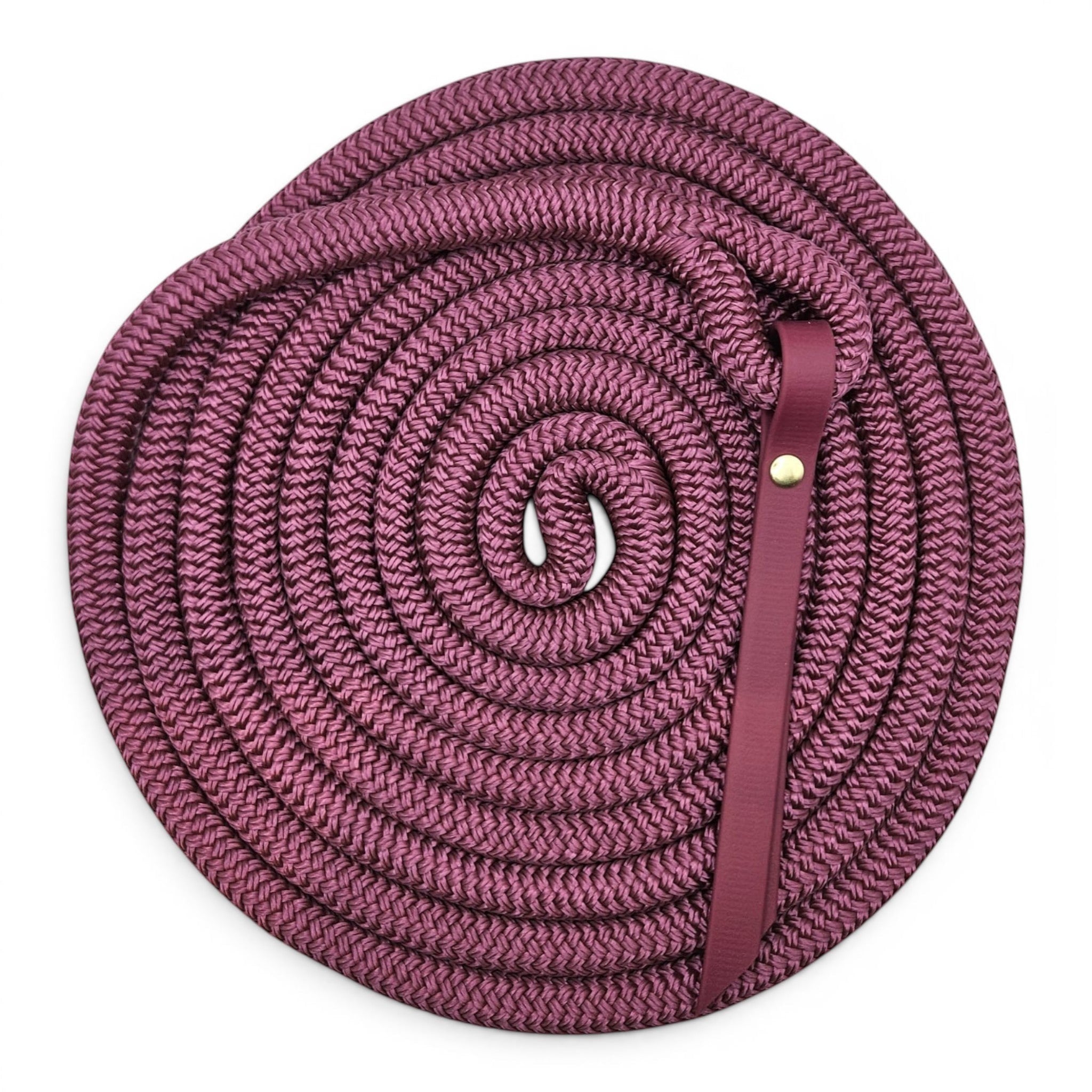 Ponies and Pups 15ft purple PPM double braid groundwork rope with BioThane popper and silent spliced eye halter connection.