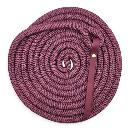 Ponies and Pups 15ft purple PPM double braid groundwork rope with BioThane popper and silent spliced eye halter connection.