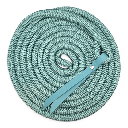 Ponies and Pups 15ft teal BioThane popper groundwork rope made of PPM double braid with a silent spliced eye connection.