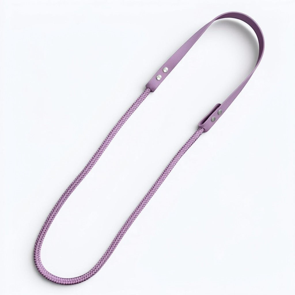 Ponies and Pups lavender hybrid neck rope with waterproof BioThane grip and durable rope for bridleless riding.