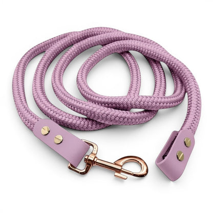 Ponies and Pups lavender double braided PPM lead rope with matching BioThane detailing and rose gold clip
