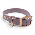 Ponies and Pups lilac BioThane dog collar with rose gold buckle and studs, waterproof and adjustable.