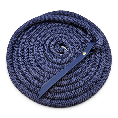 Ponies and Pups 15ft navy blue all-weather groundwork rope with BioThane popper and silent spliced eye connection.