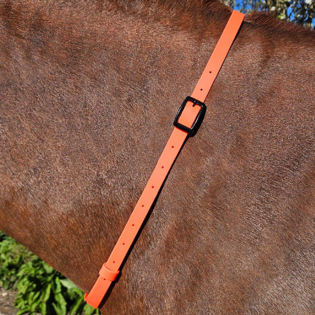Ponies and Pups orange BioThane adjustable horse neck strap with black buckle