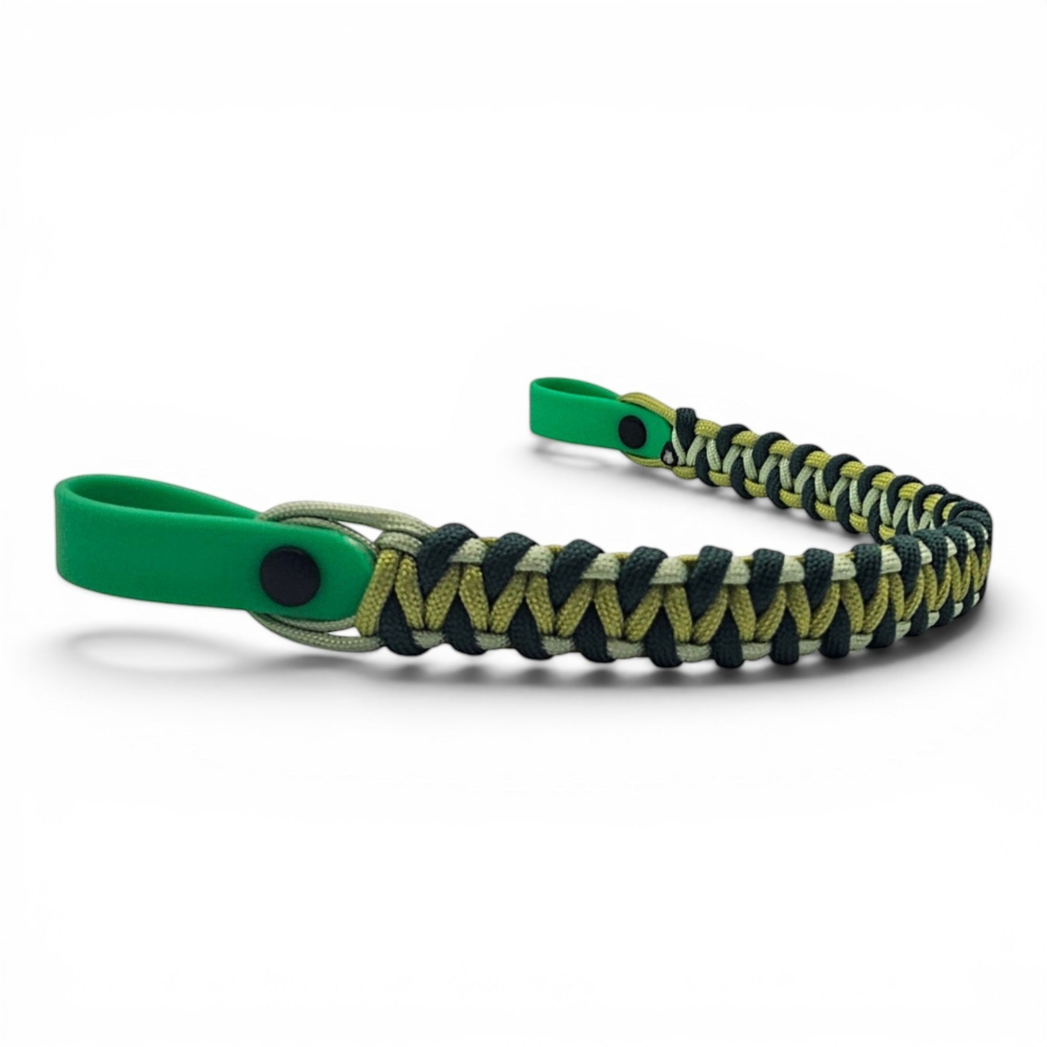 Ponies and Pups custom 3-colour paracord and green BioThane horse browband with black hardware