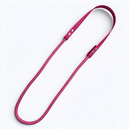 Ponies and Pups custom pink BioThane and PPM rope liberty neck rope for bridleless horse riding.
