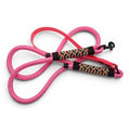 Ponies and Pups pink dog lead with weatherproof BioThane handle and braided PPM rope with herringbone detail.