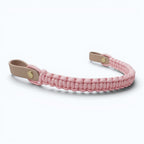 Ponies and Pups custom pink paracord browband with durable tan BioThane loops and brass hardware for horse tack.