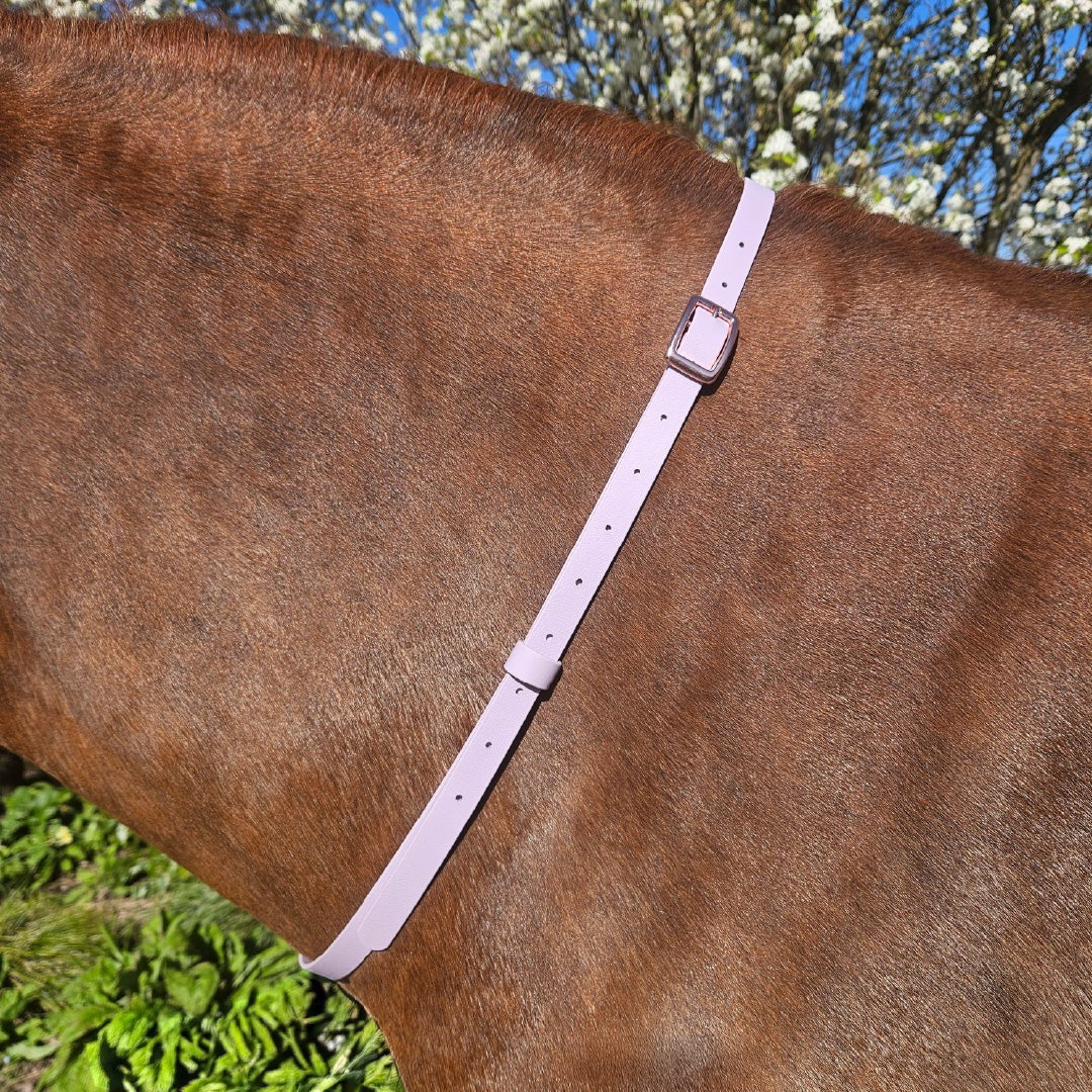 Ponies and Pups light purple BioThane adjustable horse neck strap with rose gold buckle.