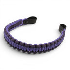 Ponies and Pups custom two-tone purple and dark purple woven paracord browband with durable black BioThane loops.
