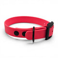 Ponies and Pups adjustable red BioThane dog collar with black buckle and studs. Waterproof and handmade.