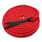 Ponies and Pups 15ft red all-weather groundwork rope with black BioThane popper, made from PPM double braid.