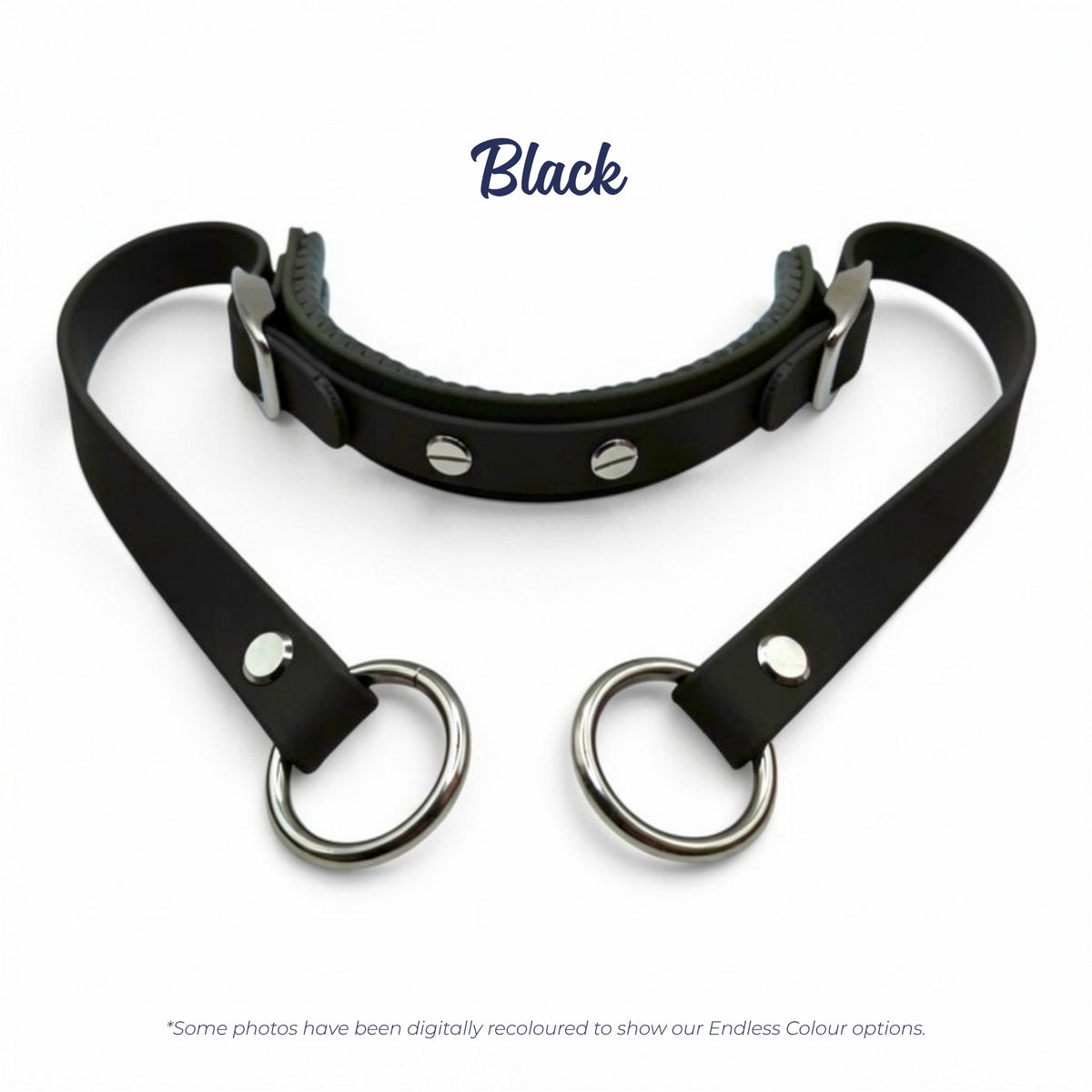 Rein Ready bitless headcollar adapter in Black BioThane, digitally recoloured to show the colour option.