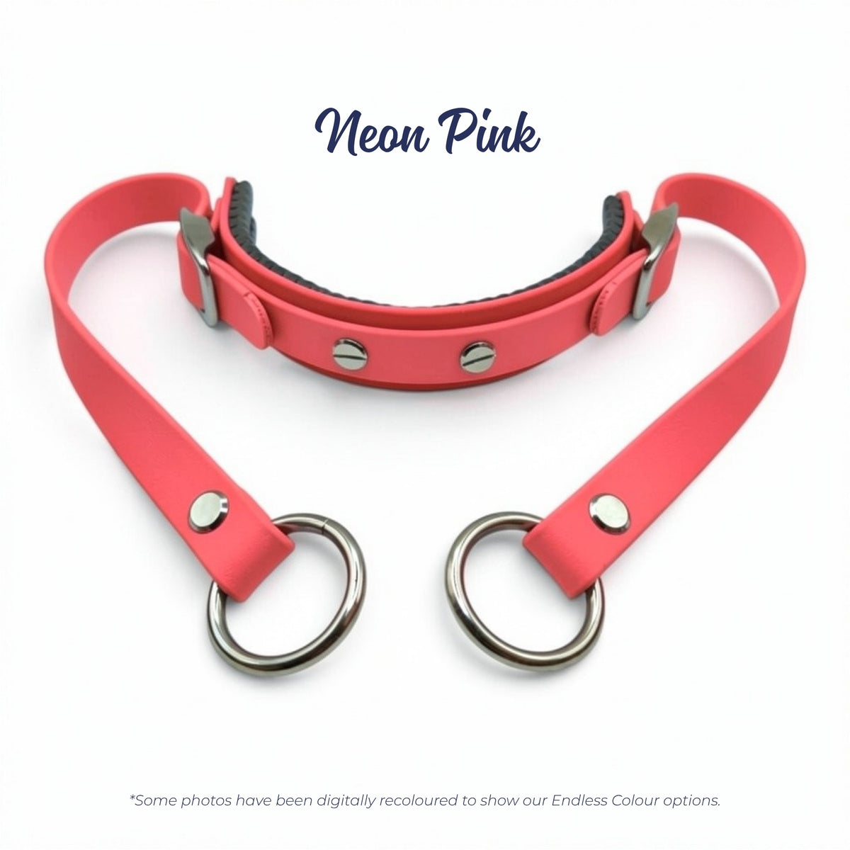 Rein Ready bitless headcollar adapter in Neon Pink BioThane, digitally recoloured to show the colour option.