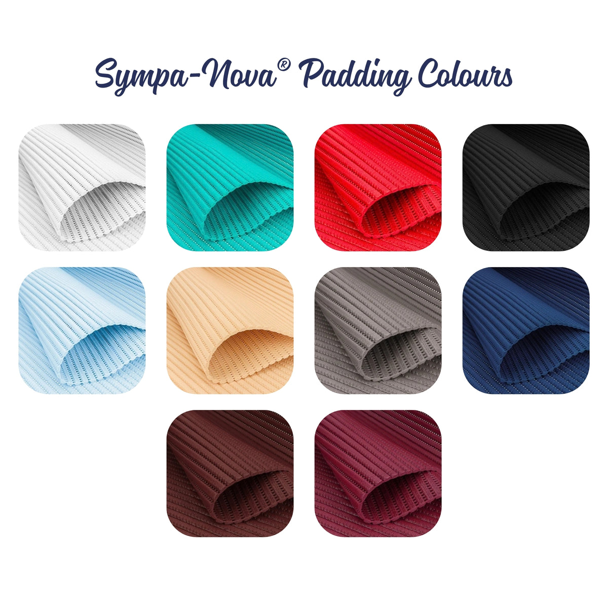 Sympa-Nova padding colour chart showing every padding colour you can choose for the Rein Ready chin.