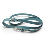 Ponies and Pups teal BioThane dog lead, waterproof and stink-proof, with silver metal hardware. 150cm length.