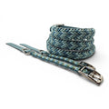 Ponies and Pups Wilmington handmade braided dog collar in blue and green tones, made from weatherproof BioThane and rope.