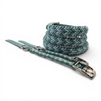 Ponies and Pups Wilmington handmade braided dog collar in blue and green tones, made from weatherproof BioThane and rope.