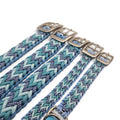 Ponies and Pups Wilmington handmade braided dog collar in blue and teal shades, made with BioThane and rope.