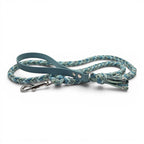 Ponies and Pups Wilmington braided dog lead in blue and green with a BioThane handle and metal snap hook.
