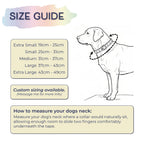 Ponies and Pups Wilmington dog collar size guide with measurements and instructions on how to measure your dog's neck.
